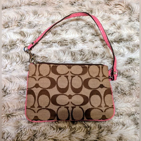 Coach Siganature Coin Wristlet - Tan with Pink Accents - NWOT - Picture 4 of 8
